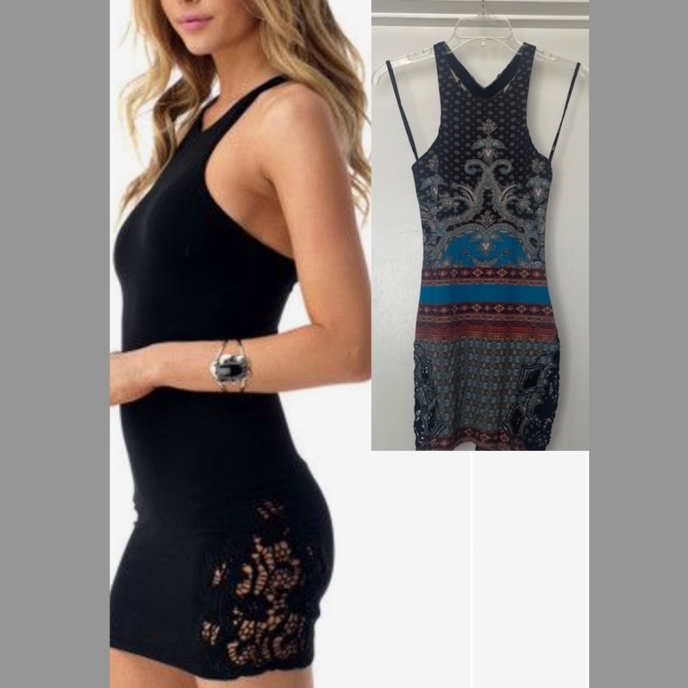 SKY Brand Print Mini Dress Crochet EUC